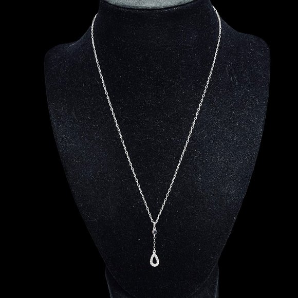 SU Jewelry - Sterling Silver Cable Chain Necklace With CZ Teardrop Pendant (4709)